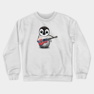 Baby Penguin Playing Slovakian Flag Guitar Crewneck Sweatshirt